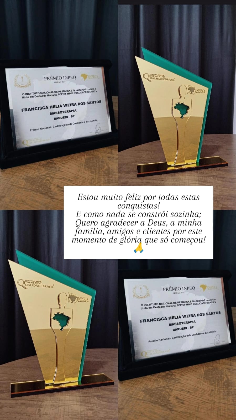 Troféu e certificado do Prêmio Nacional Top of Mind Qualidade Brasil